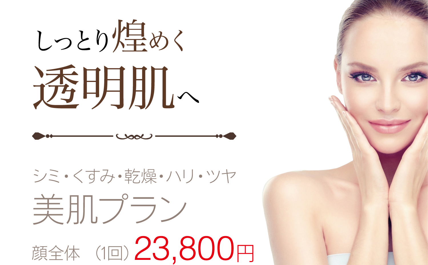 しっとり煌めく透明肌へ シミ・くすみ・乾燥・ハリ・ツヤ美肌プラン顔全体 (1回)23,800円